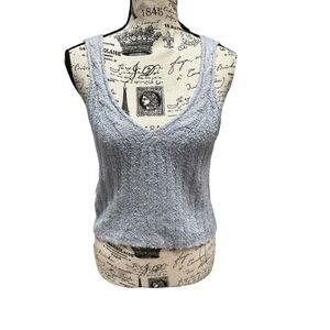 Pink Rose Blue Sweater Tank Top Shirt Women’s Medium Cropped